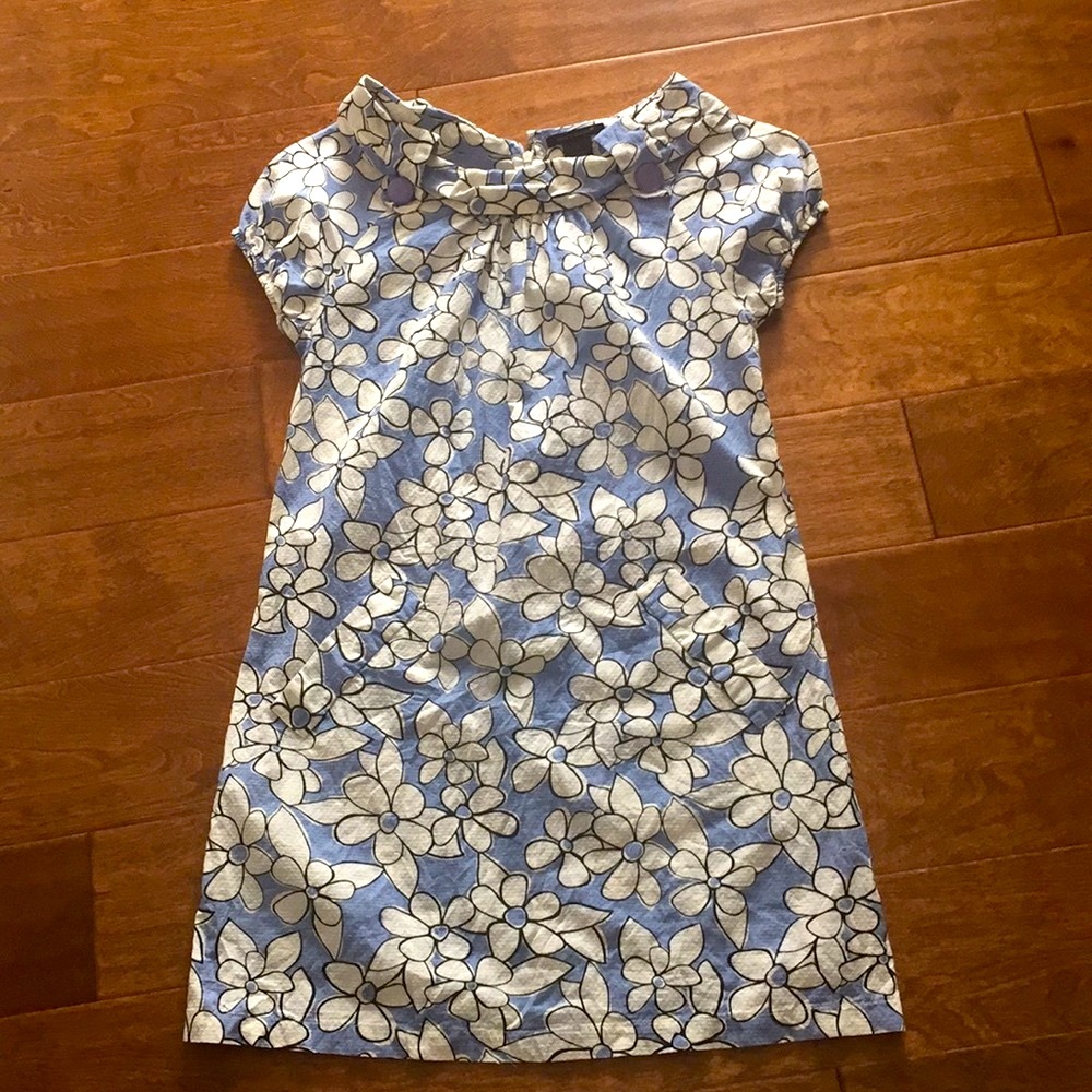 Poppy Garden light dress with pockets blue white sz S vintage boat neck